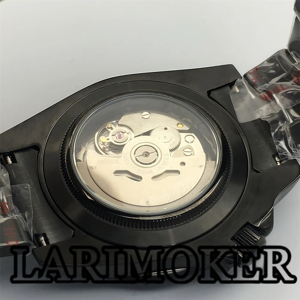 LARIMOKER 40mm NH36 movimento relógio mecânico masculino função de exibição de dia todo mostrador preto caixa PVD extremidade curvada à prova d'água