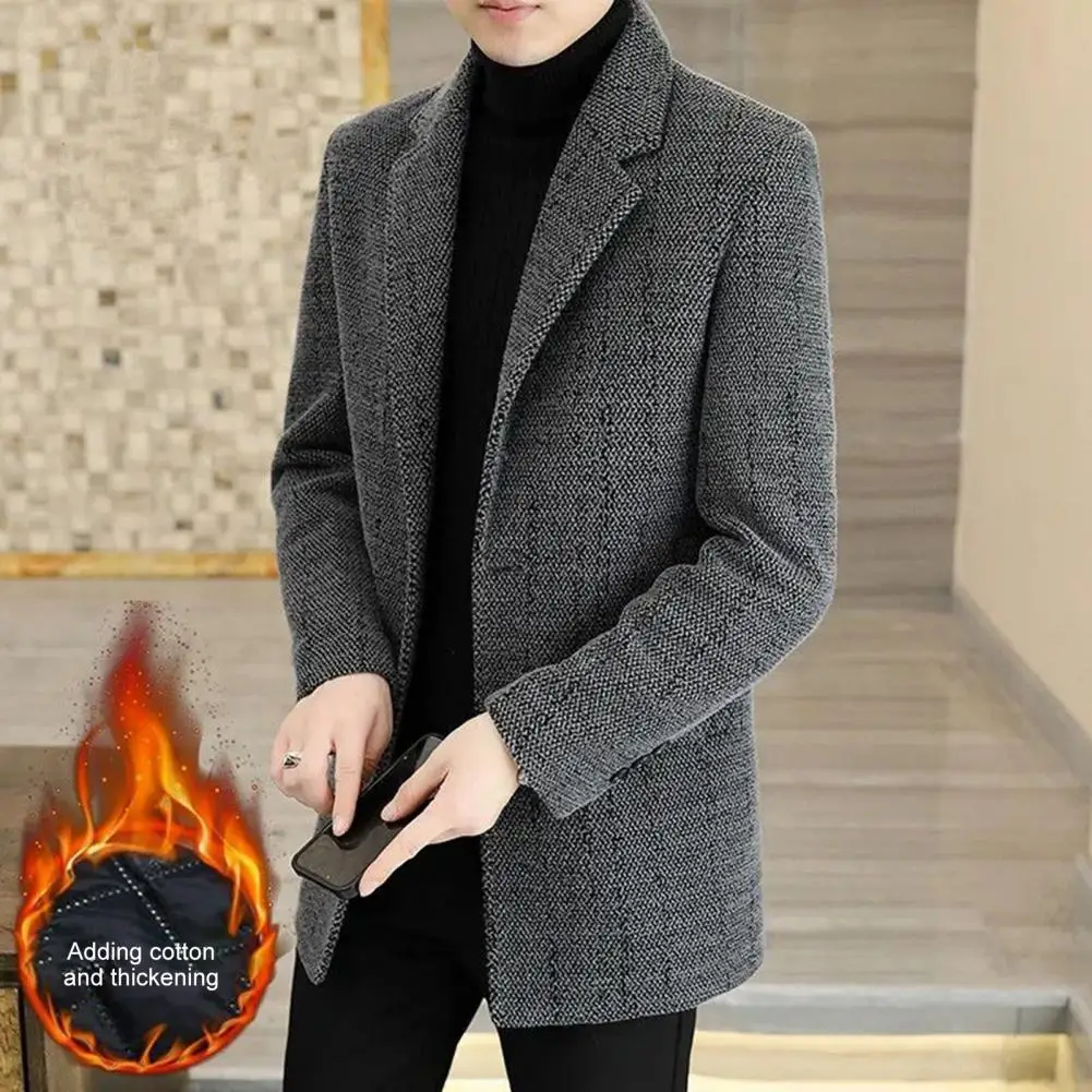 

Men Woolen Coat Lapel Long Sleeve Single Breasted Jacket Coat 2025 Pockets Solid Color Men Wool Jacket Autumn Winter Men Coat