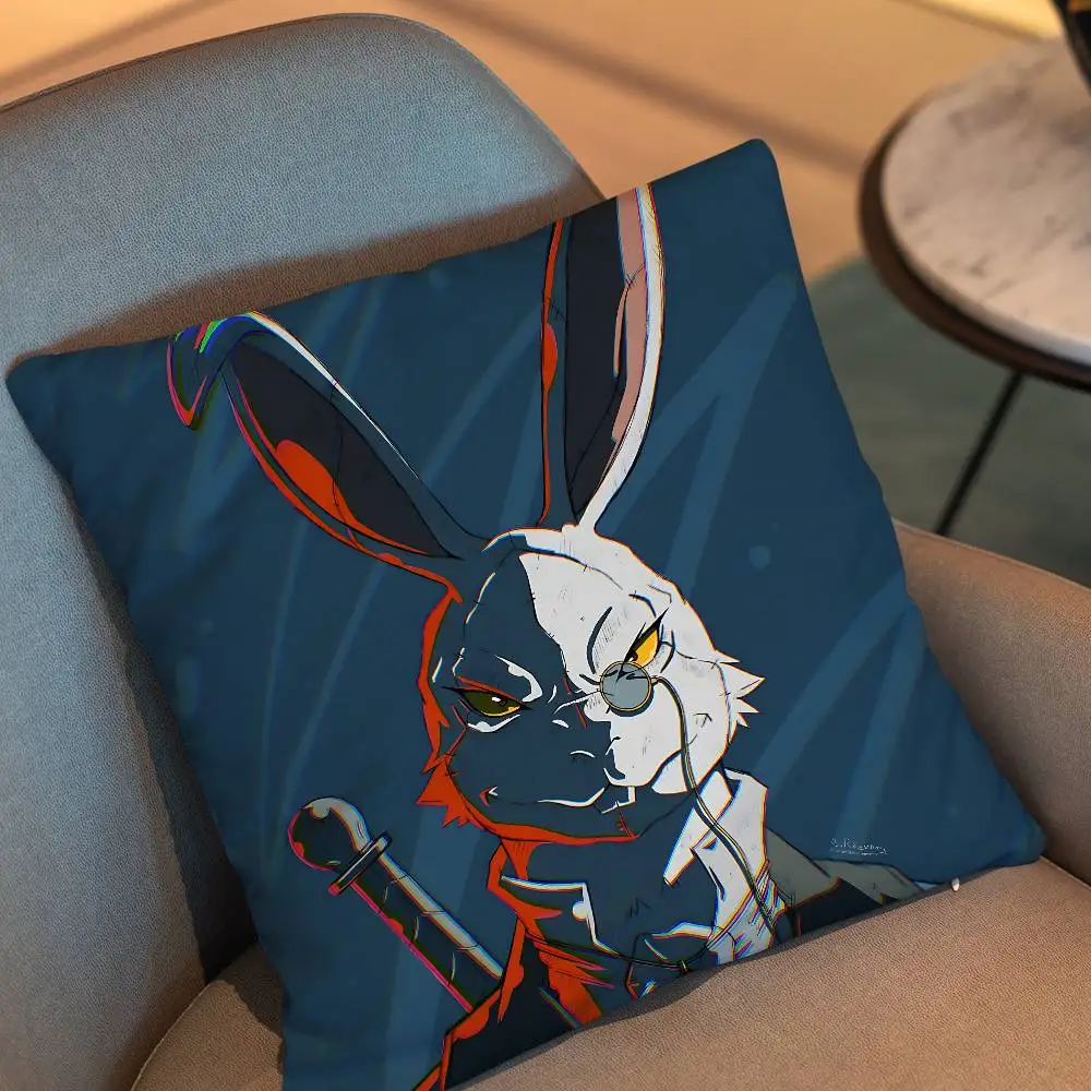 Halloween White Rabbit Devil Pillow Case Anti-dustmite Pillowcase Invisible zipper silky short plush Sofa cushion cover - view 4