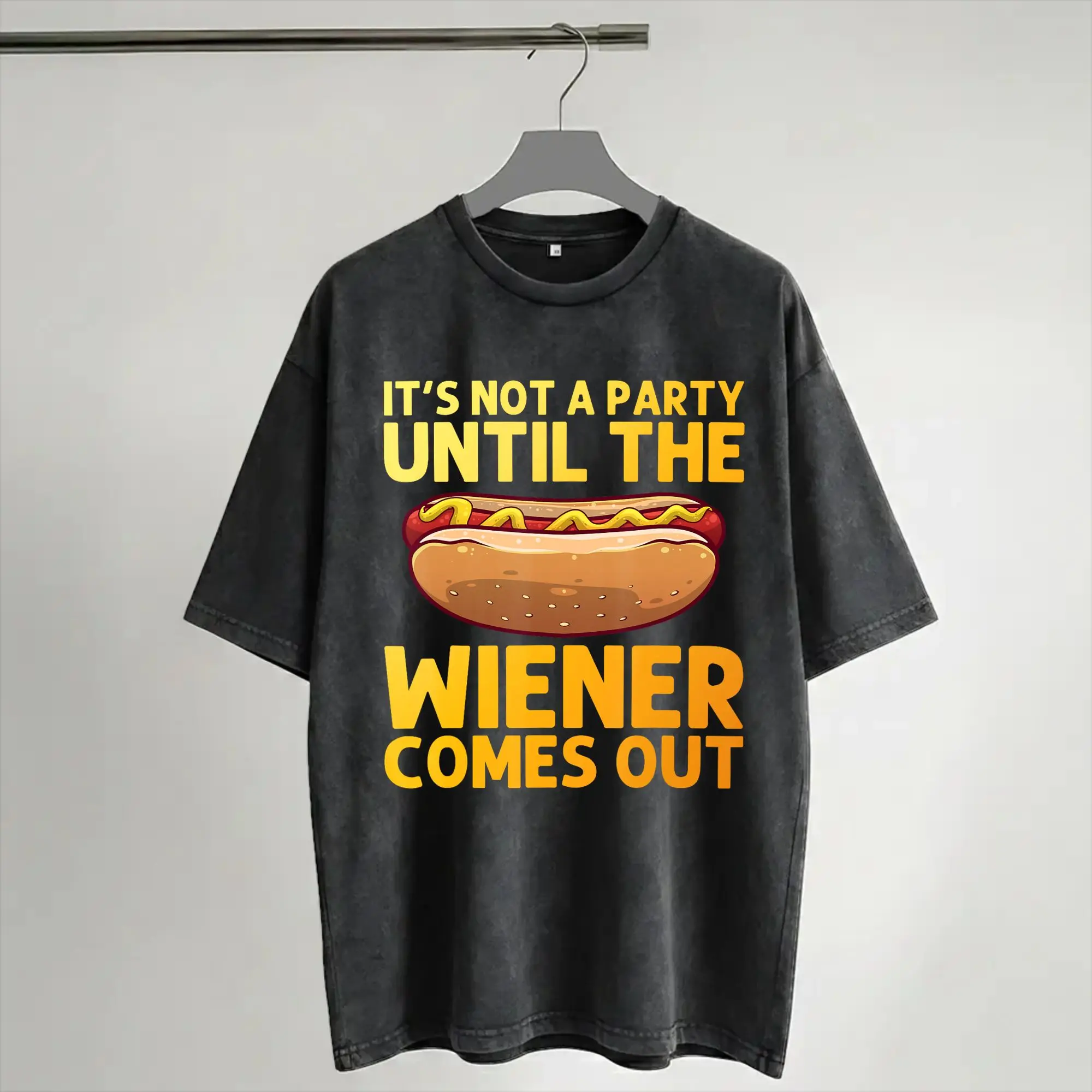 Funny Hot Dog Design Stand Gag  Washed T Shirt Streetwear Hip Hop Fashion T-Shirt  Tees Tops for Men Women Cotton High Street