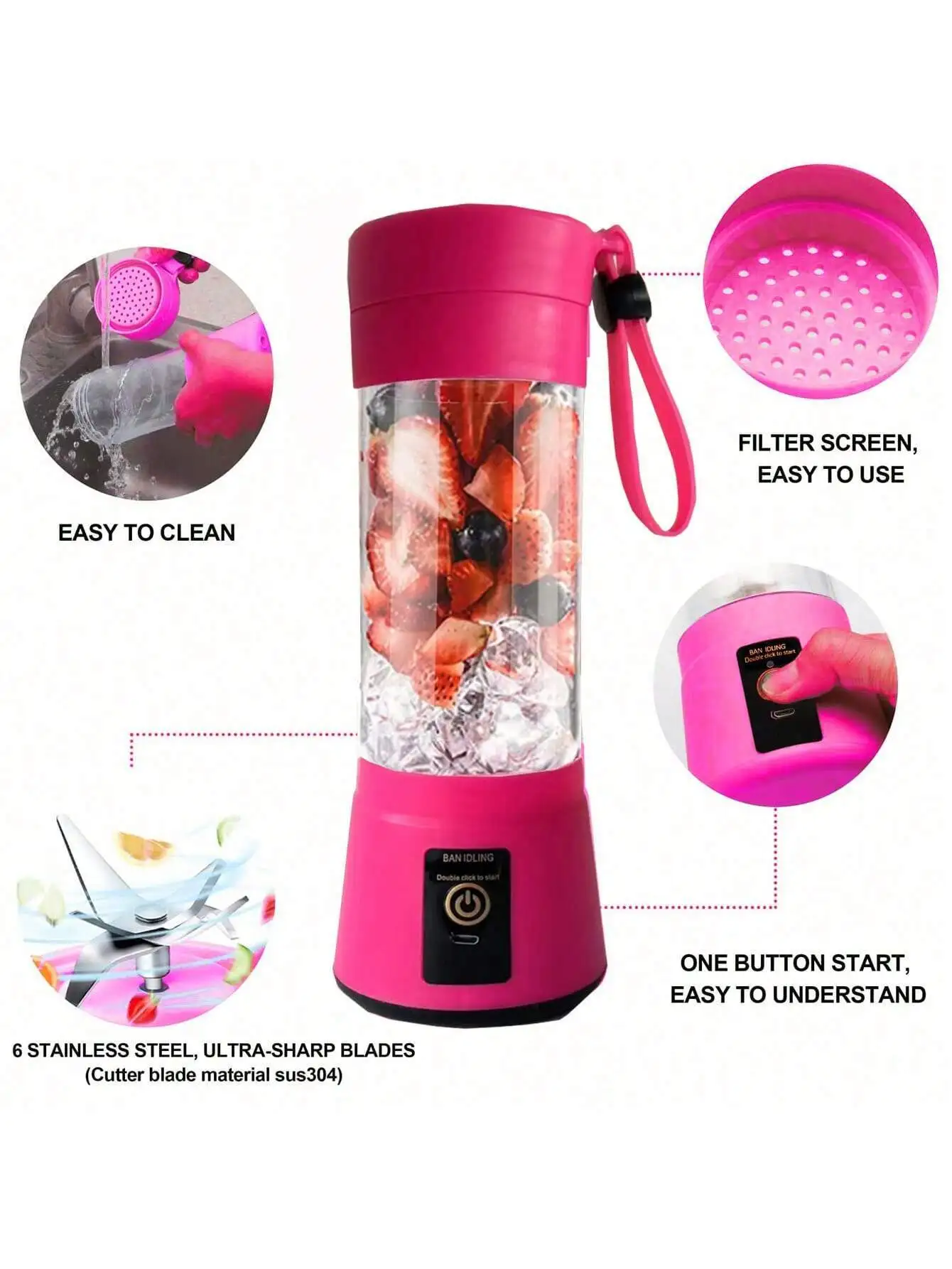 1 шт., 6 лезвий, перезаряжаемая от USB, портативная беспроводная мини-соковыжималка, чашка, соковыжималка, блендер, соковыжималка, молоко, смузи, личный размерBl