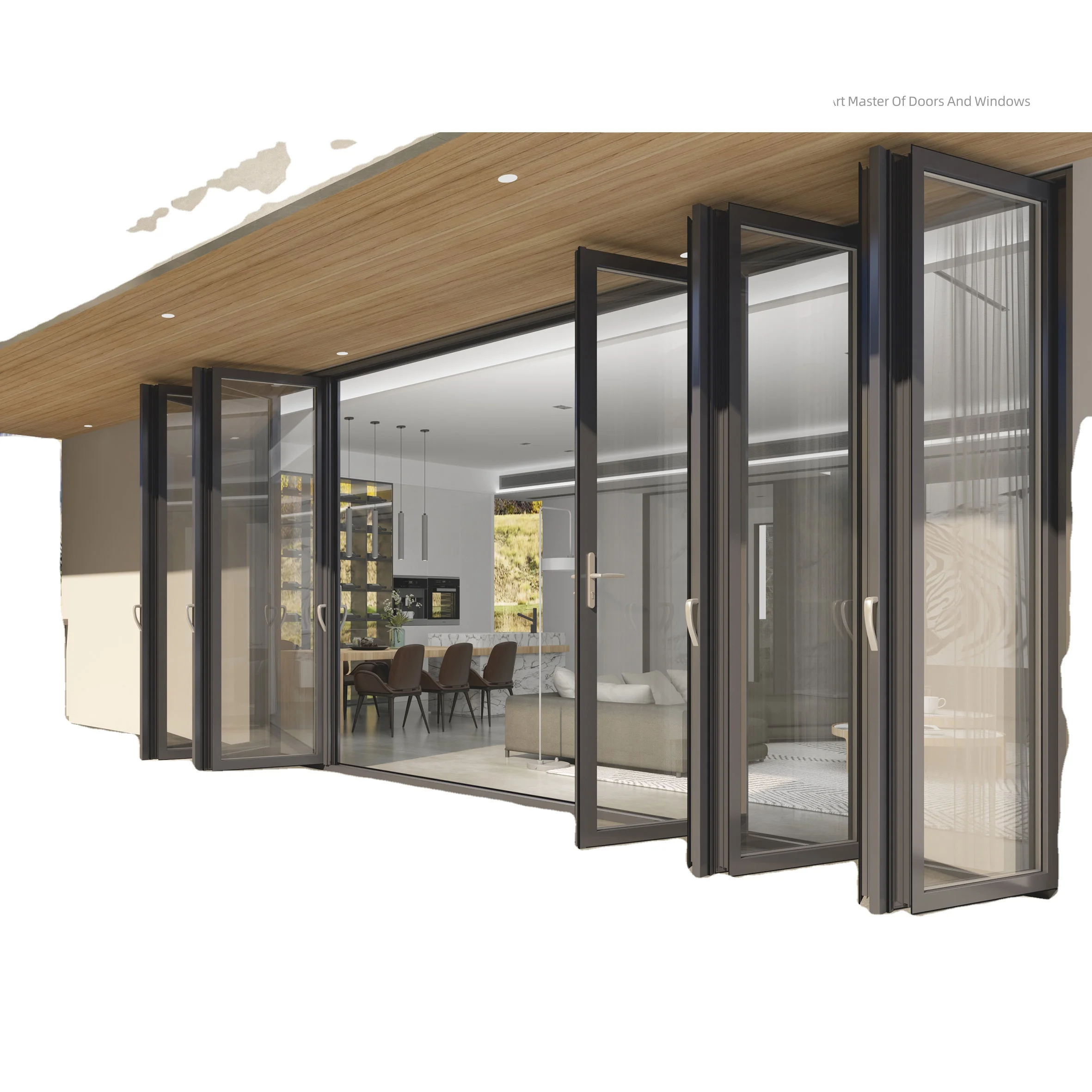 Modern Clear Glass Bi-Fold Door Divider Multi-Purpose  Folding Door Kitchen Villa Foldable Opening Aluminum Door