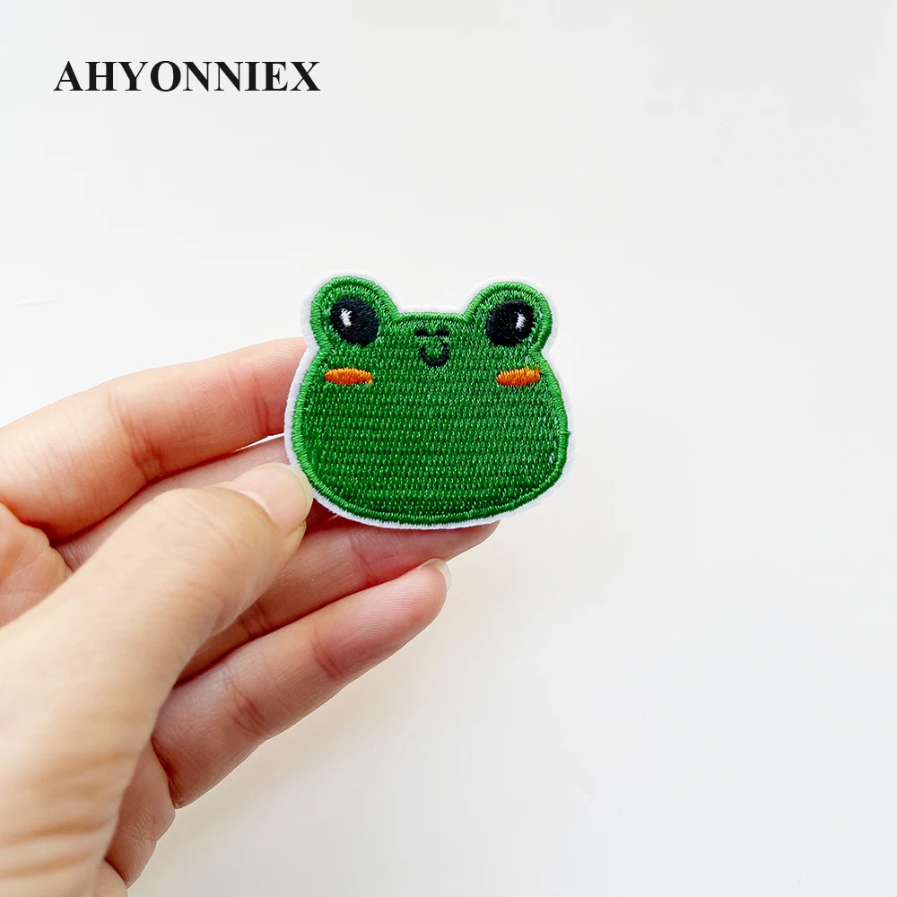 AHYONNEIX 10 Pieces Wholesale Cartoon Green Frog Clothing Stickers For Kids\' Clothes Decoration DIY Patches