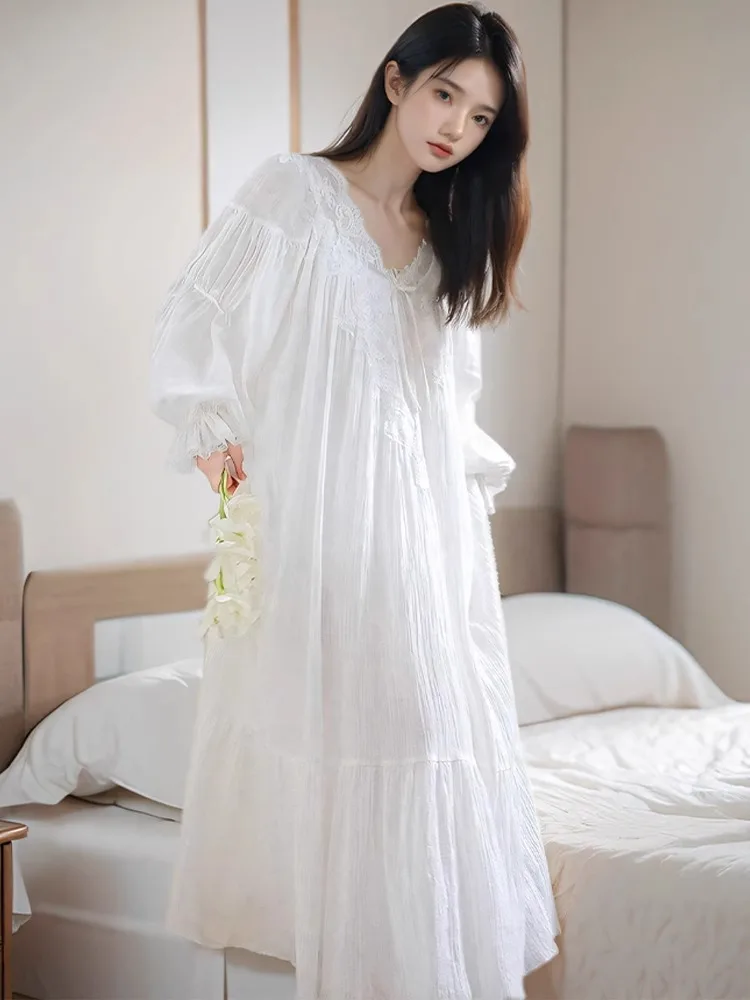 

Pure Cotton Long Sve Sp Dr Women's Wear Spring Autumn Court Princ Sle with Chest Pad Can Be Worn outside New Model