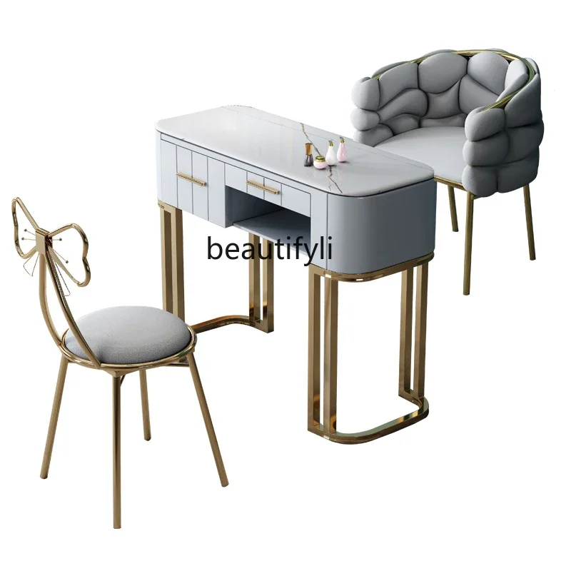 

Manicure Table and Chair Set Japanese Single Double Light Luxury and Simplicity Modern Marble Nail Table