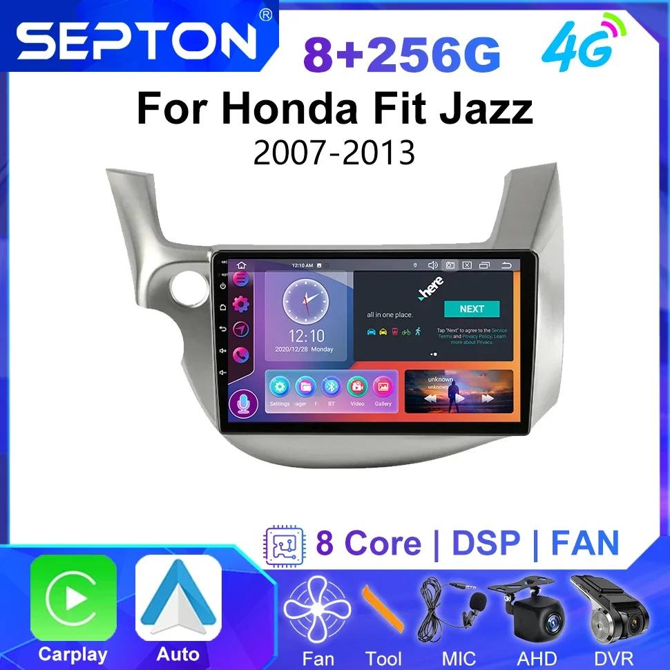 

SEPTON CarPlay Android Auto Radio for Honda Fit Jazz 2007-2013 Car Radio Navigation GPS Multimedia Video Player 2 Din Headunit