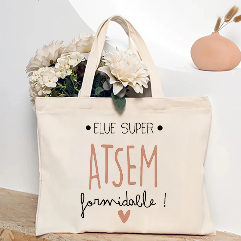 French School ATSEM Appreciation Design Tote Bag - Durable Polyester Shopping Bags with French School Inspired Shoulder Bag