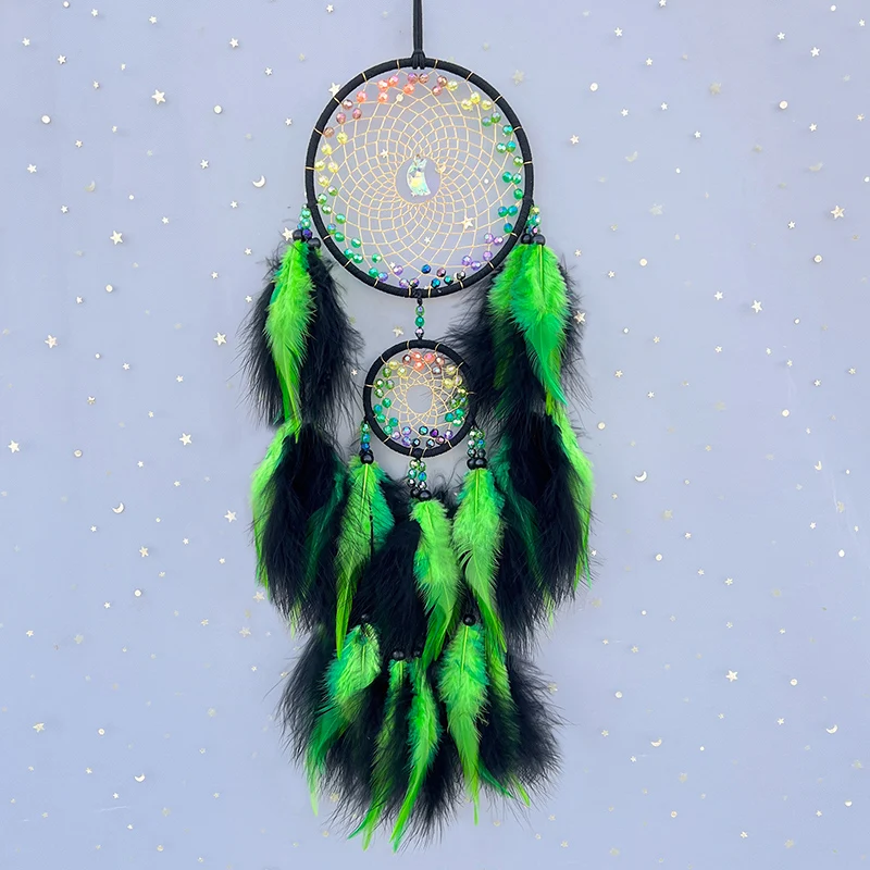 Dream Catcher Living Room Bedroom Hanging Ornaments Crystal Hand-woven Colorful Feather Wind Chime Festival Gift Home Decoration