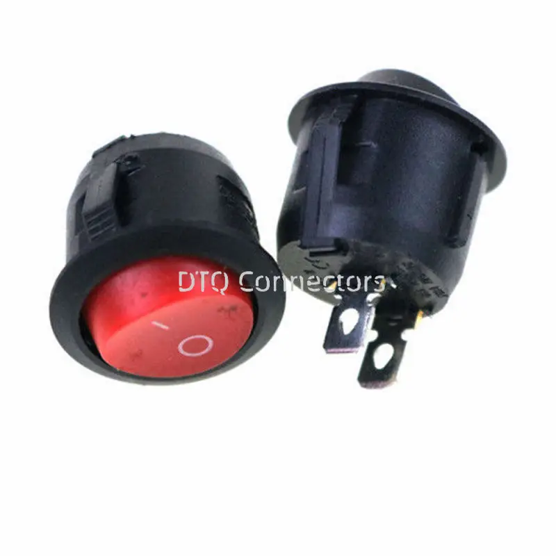 10Pcs/Lot 16mm 125V/250V Diameter Small Round Boat Rocker Switches Black Mini Round Red 2 Pin ON-OFF Rocker Switch