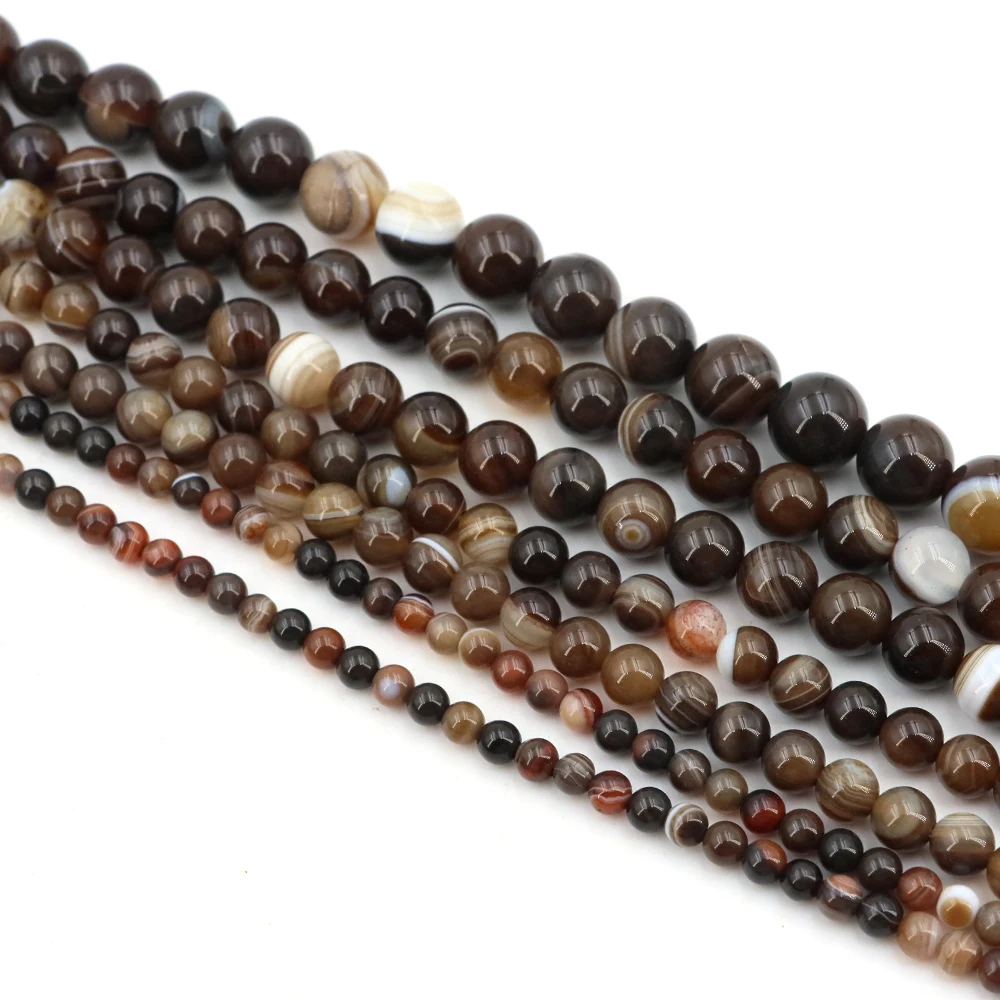 1 Strang natürliche kaffee gestreifte Achatperlen 4/6/8/10 mm runde Edelsteinperle für DIY Armband Charms Schmuckherstellung Perlen Großhandel – Detail 9