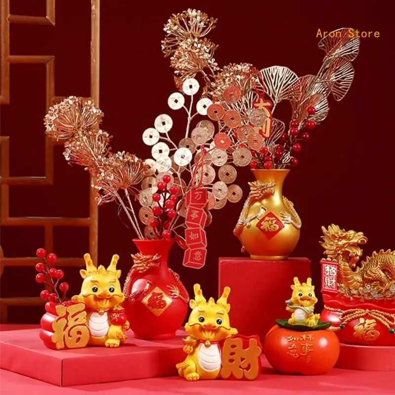 Resin Year Gift Money Jar Creative Dragon Years Ashtray Creative Pen Holder Home Entrance Decor for Desktop Decorations