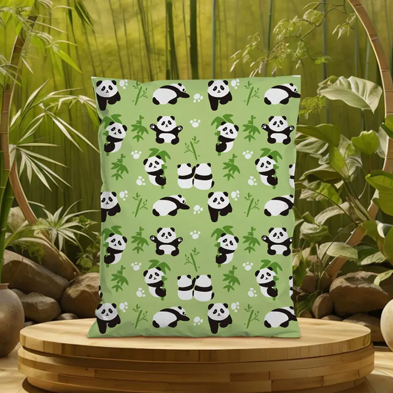 

Green Color Express Clothing Storage Pouch 50Pcs Panda Bamboo Printing Mailing Transport Delivery Bag Poly Envelopes Courier Bag