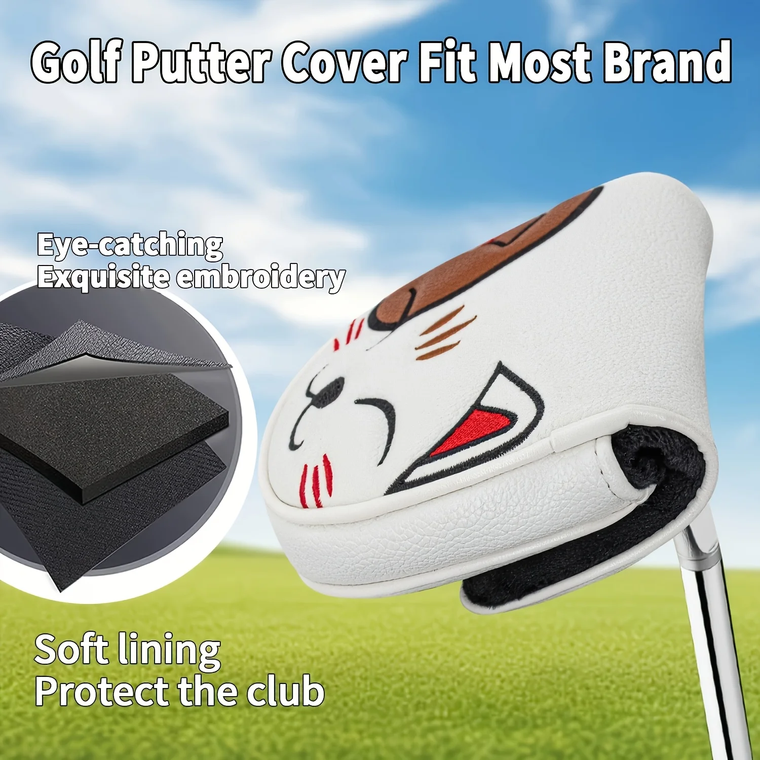 1pc Cat Pattern Golf Putter Headcover, Semi-Circular Putter Cover, PU Material with Premium Embroidery, Fits Most Brands view 5
