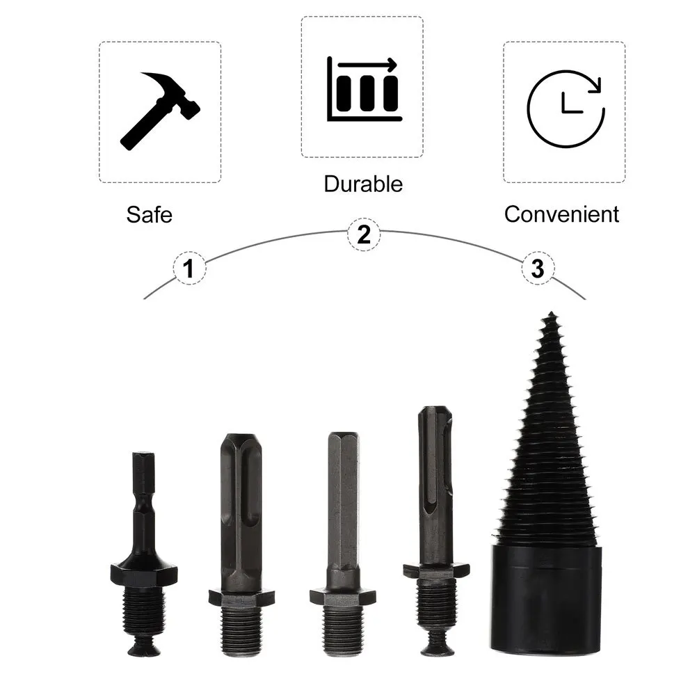 1Set Wood Splittng Bits Firewood Drill Bit Kindling Splitter High Hardness Anti Skid Groove Design Durable Splitter Drill Bit