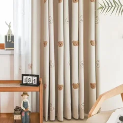 Cute Plush Bear Embroidery Blackout Kids Curtains Thickened Chenille Cartoon Curtains for Boys and Girls Rooms Window Drapes