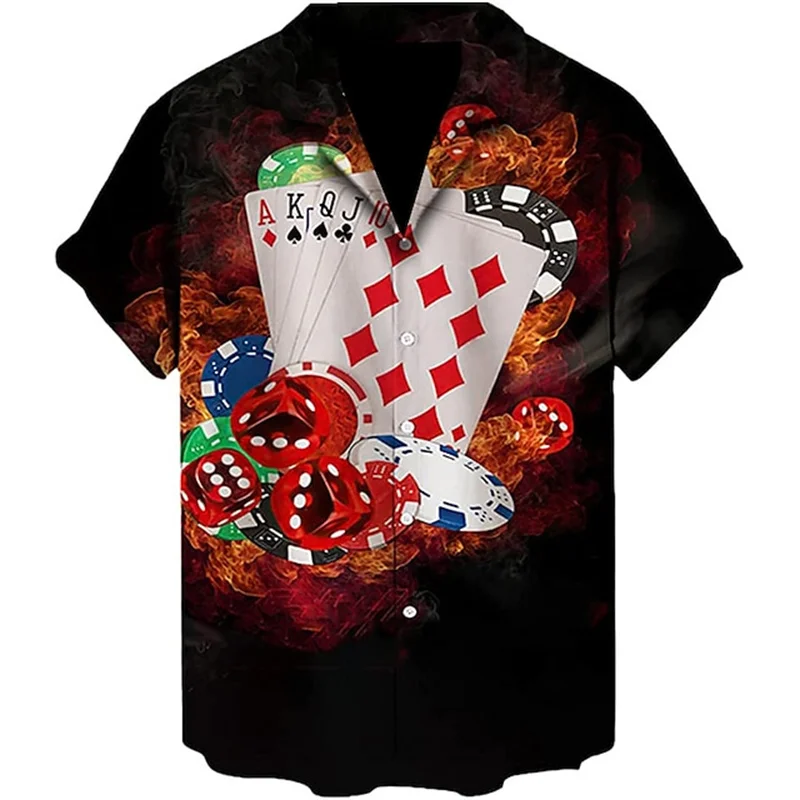 Men\'s 2023 casual 3D shirts Playing card printed fun shirts Street men\'s summer short sleeved clothing Men\'s outdoor clothing