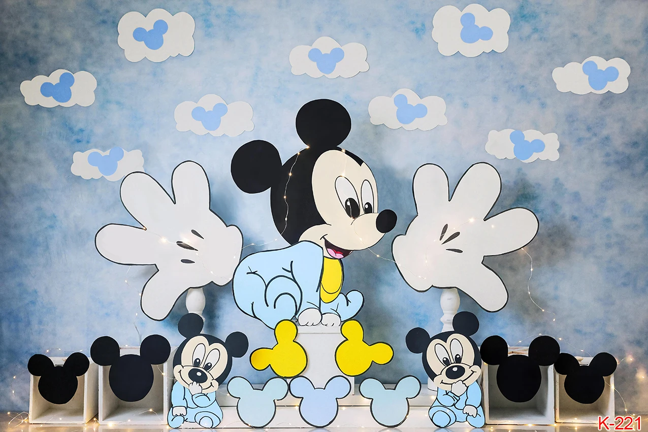 Disney Cartoon Mickey Minnie Mouse Donald Duck Lion King Beauty and The Beast Happy Birthday Backgrounds Decors Party Backdrops