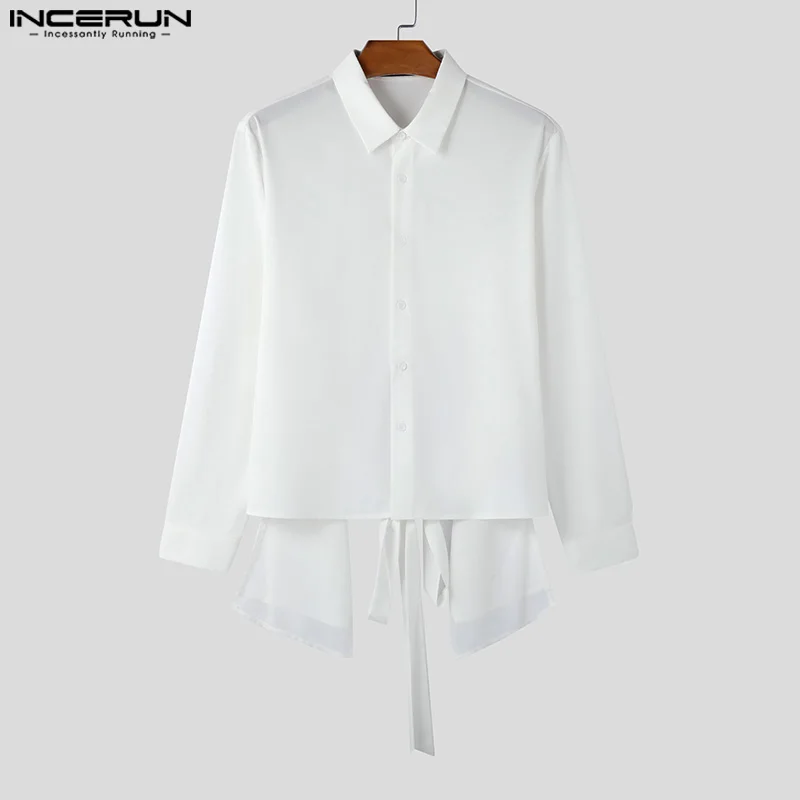 Fashion Casual Style Tops INCERUN Men\'s Sexy Patchwork Backless Shirts Handsome Male Personality Solid Long Sleeved Blouse S-5XL