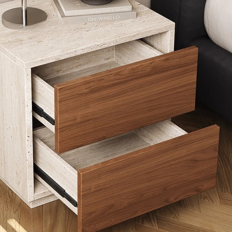 Travertine walnut pattern, modern simplicity and silence, retro Italian storage, solid wood edge cabinet