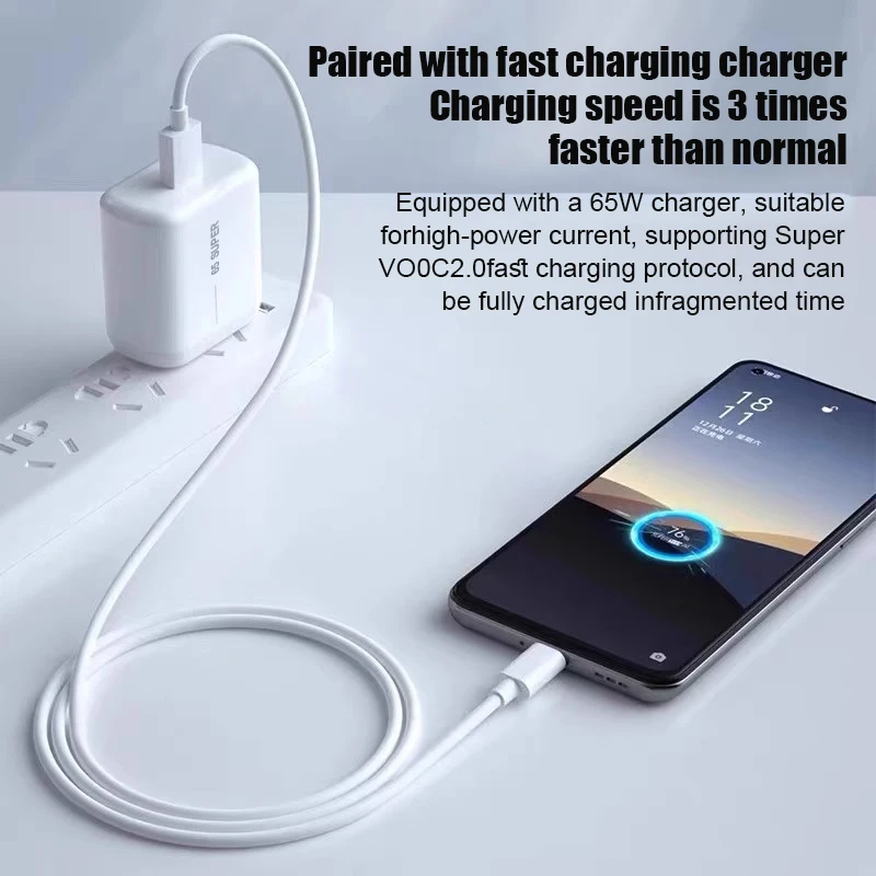 ل ممن لهم 65 واط Supervooc شحن سريع شاحن الهاتف ل ممن لهم رينو 12 11 10 برو البحث X8 X7 X6 Realme شحن سريع USB نوع-C كابل