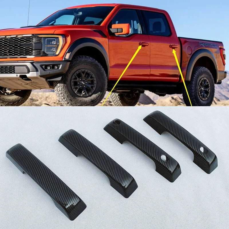 

For Ford F150 F-150 2021 2022 Car ABS Chrome/Carbon Fiber Side Front Door Handle Cover Trim Decorative Exterior Accessories 4PCS