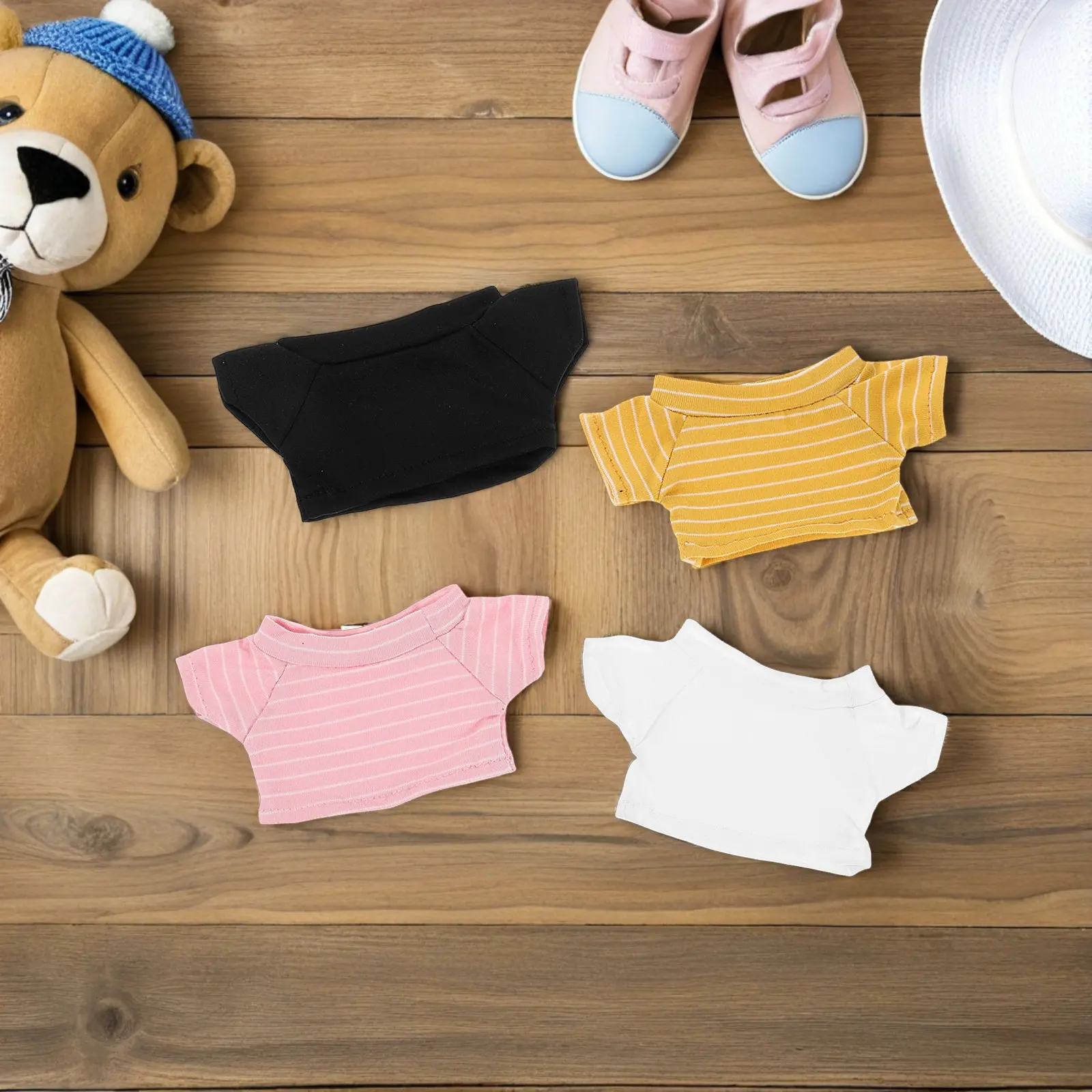 

4Pcs Bear Clothes Set Replaceable T-Shirt Costume for 20Cm Stuffed Animals Reusable Small Outfit for Bear Cosplay Decoration