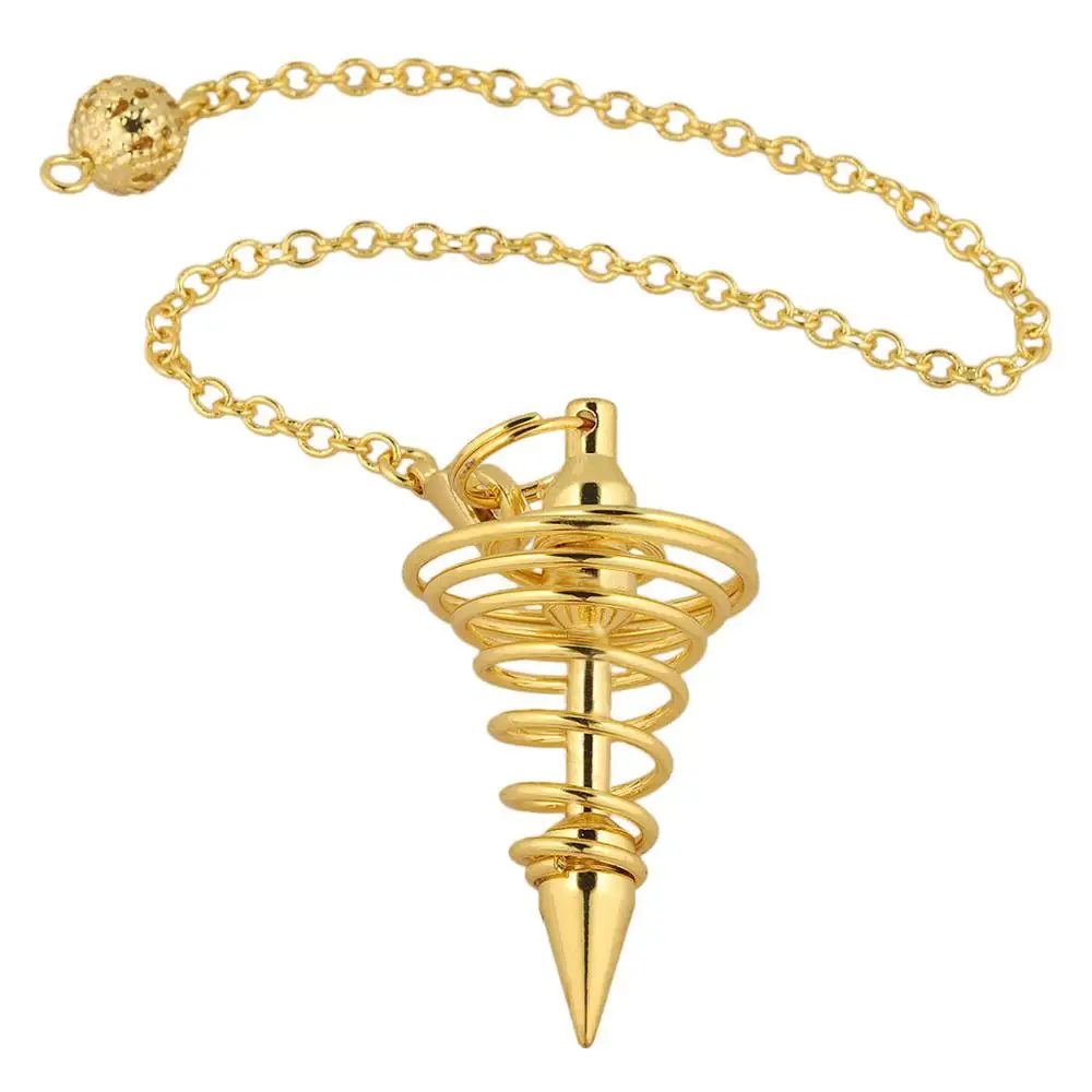 TUMBEELLUWA Healing Metal Amulet Spiral Pendulum for Dowsing Divination,Gold/Silver/Brass/Rose Gold Color Pyramid Reiki Pendulum