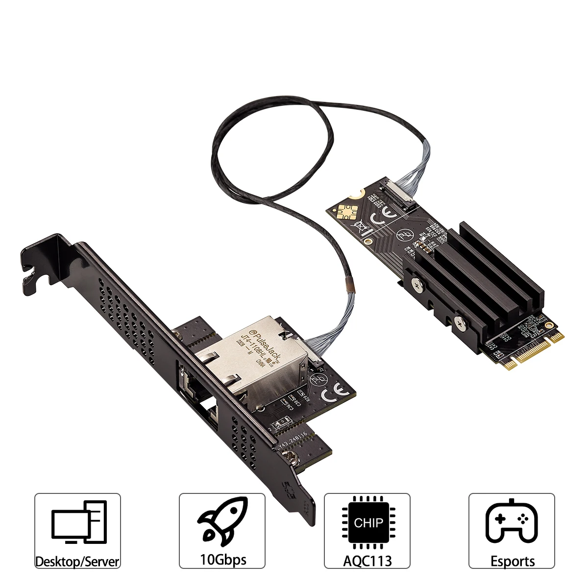 Adaptador de rede Ethernet IOCREST, M.2 B + M, Placa de rede de porta única, Controle Industrial, Servidor de Grau, 10Gbps, RJ45, AQC113