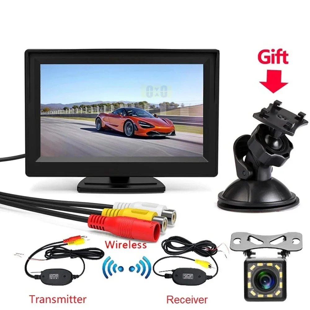 

5 Inch Car Reversing Camera Kit Car Monitor LCD Display HD Car Rear View Camera Parking System transmitter wireless