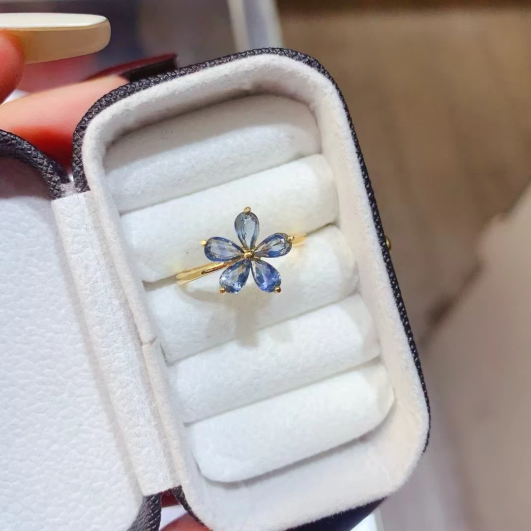 KJJEAXCMY Natural Sapphire Ring High Clarity Lustrous Color S925 Silver Electroplated Jewelry Accessory Birthday party