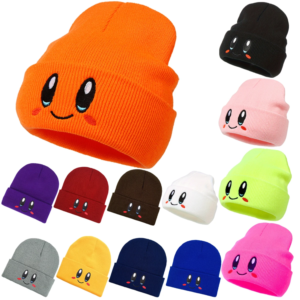 Cute Knitted Hat for Men and Women, Smiling Face Cartoon Embroidered Warm Cover Head Hat, Hip Hop Versatile Woolen Hat