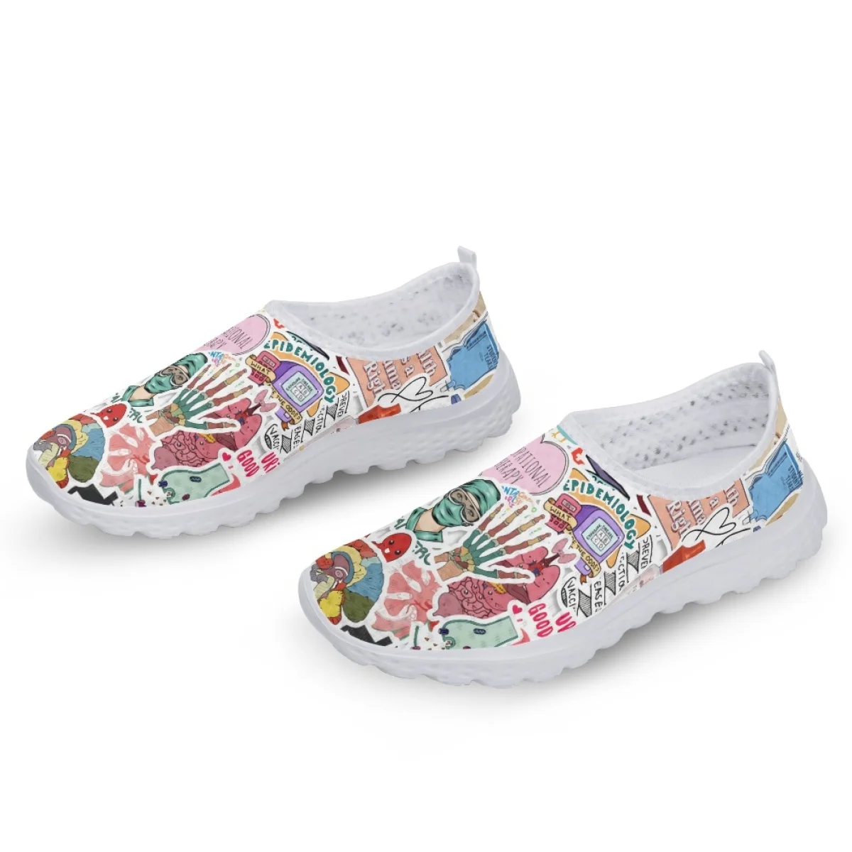 Women Nurse Shoes Lightweight Slip-on Flat Shoes Medical Instruments Design Ladies Mesh Sneakers Nurse Loafers