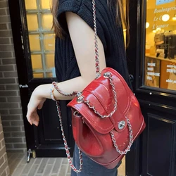 Korea Style Bag for Women 2024 Fashion Small Backpack Lady Leisure PU Leather Chain Designer Daily Bolsos Mujeres Travel Bagpack