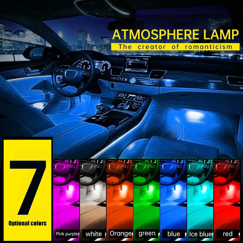 Led Ambient Light Car Interior Foot Backlight Usb Cigarette Rgb Remote Control App Auto Decoration Atmosphere Lamp Mood Lights