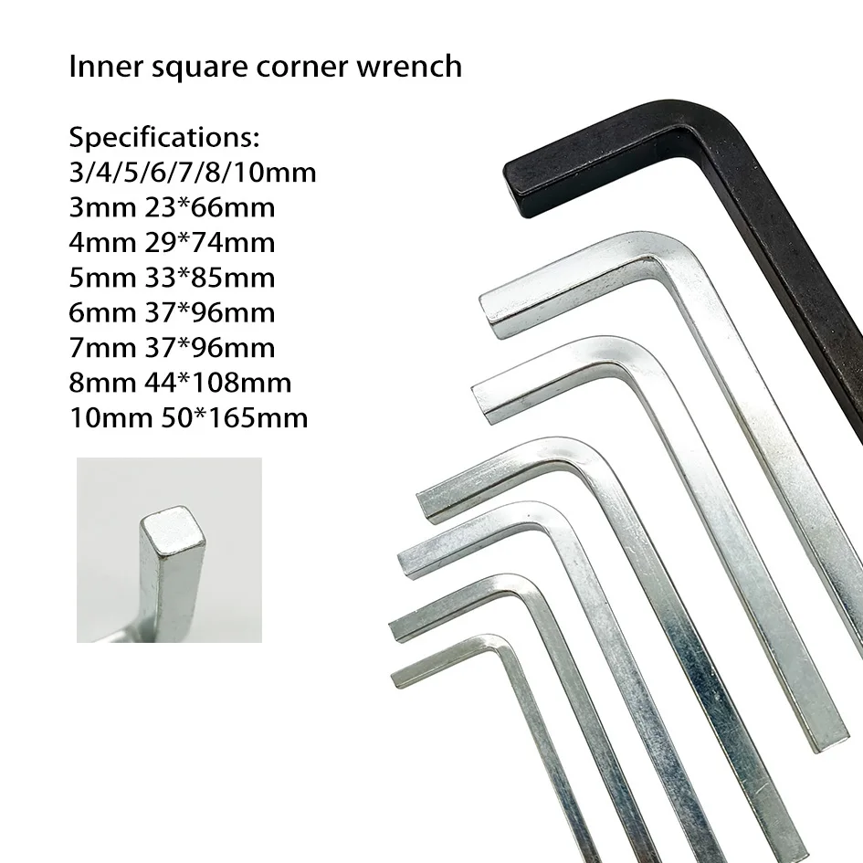 L Shape Square Head Wrench Fastener removal tool Inner Four-corner Set 3-10mm Hand Repair Tools 7 specifications 50pcs/lot