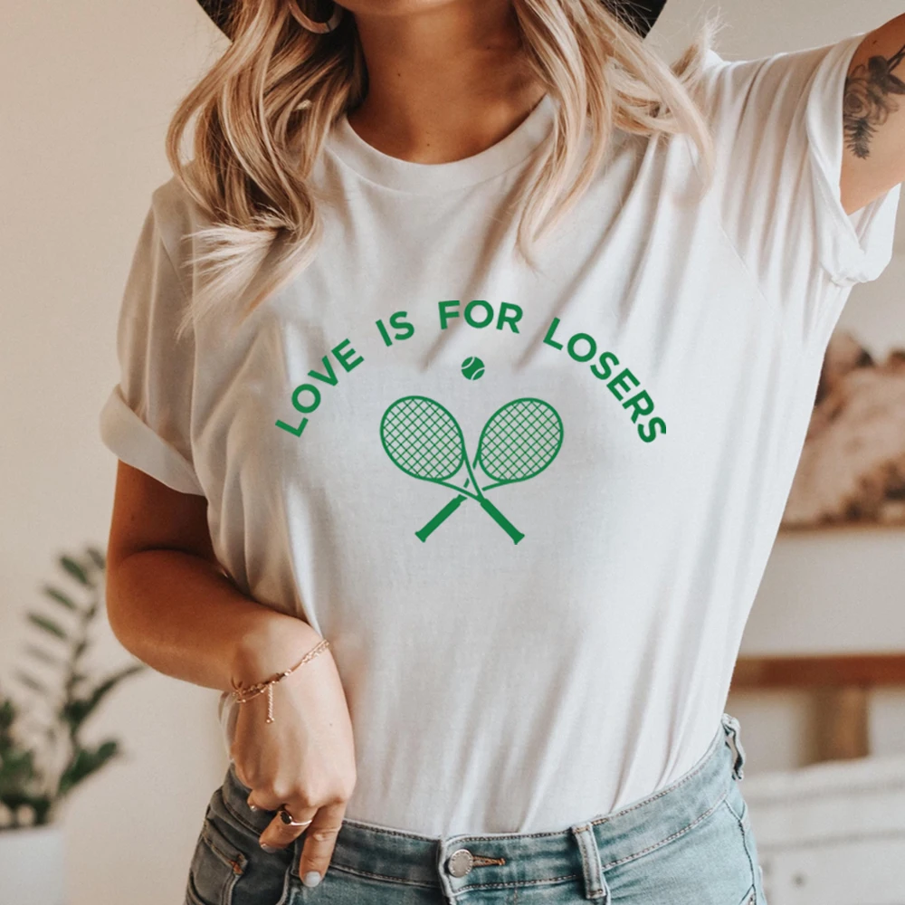 Aesthetic Tennis T Shirt Love Is for Losers Tennis Shirt Harajuku Women Clothes Sport Shirts Retro 90s Tee Tennis Team Gift