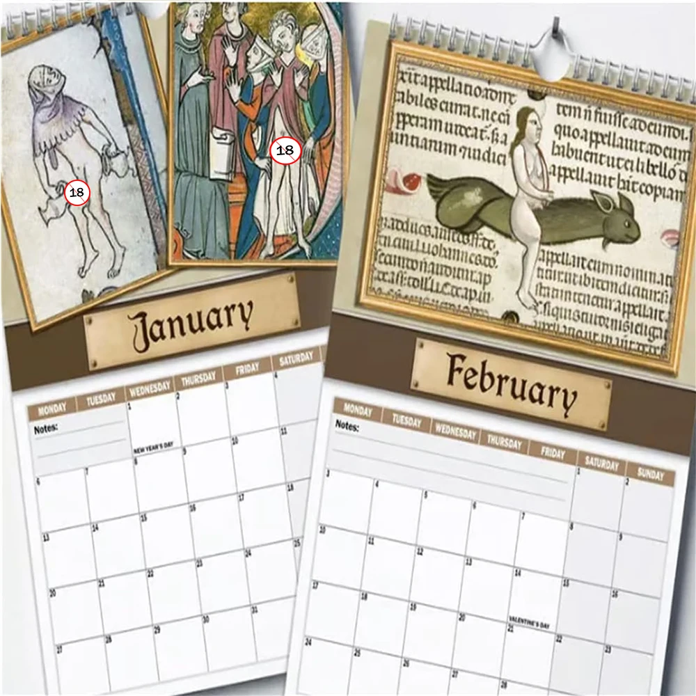 Nouveau calendrier 2026 drôle créatif Illustration médiévale quotidien hebdomadaire mensuel planificateur organisateur décor à la maison accessoire calendrier mural