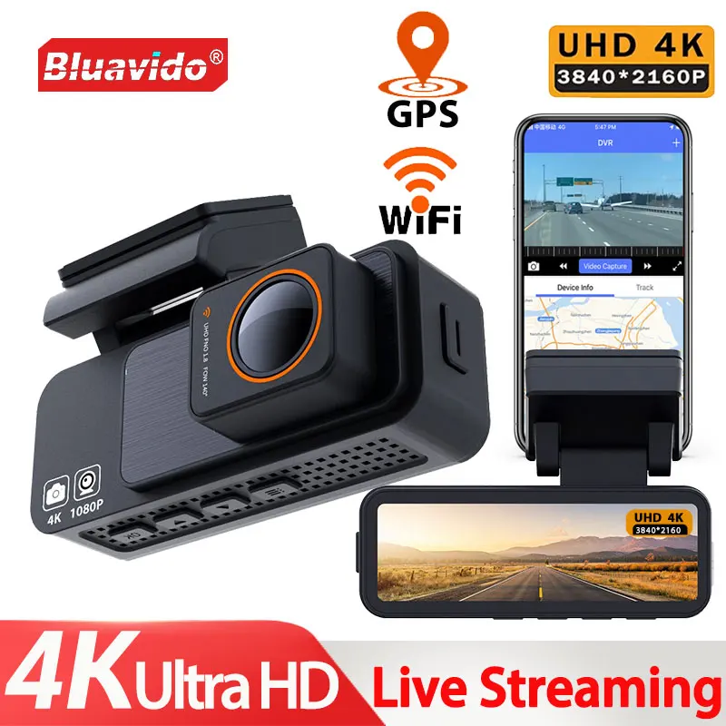 4K 3840*2160P Dash Cam with GPS Logger & Wifi, 24H Parking Mode, Ultra HD Vehicle Dashcam, Car Road Camera History Tracker