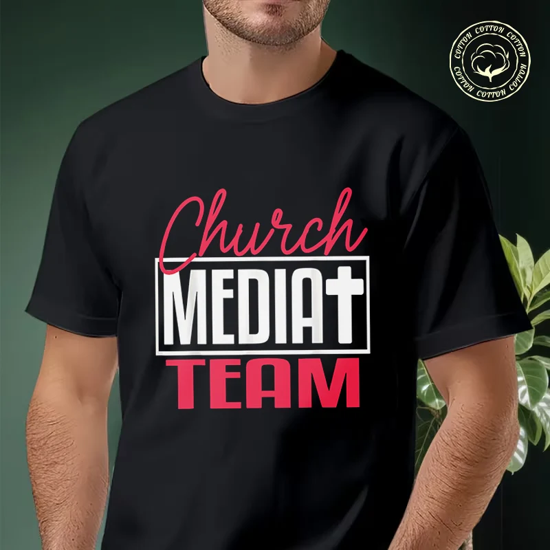 

Church Media Team Graphic Moto T-shirt Men's Summer Cotton Fashionable Casual Sports Short Sleeved Tshirt Top