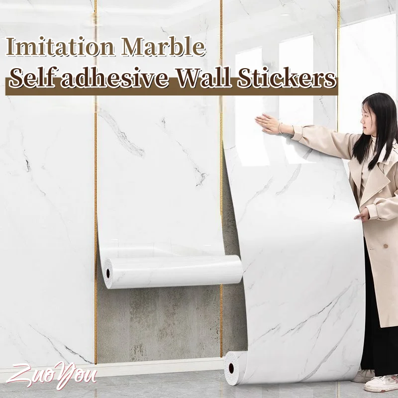 

Thicken Imitation Marble Self-adhesive Wall Sticker PVC Waterproof Anti-Slip Peel and Stick Wallpaper Kitchen Living Room Decor