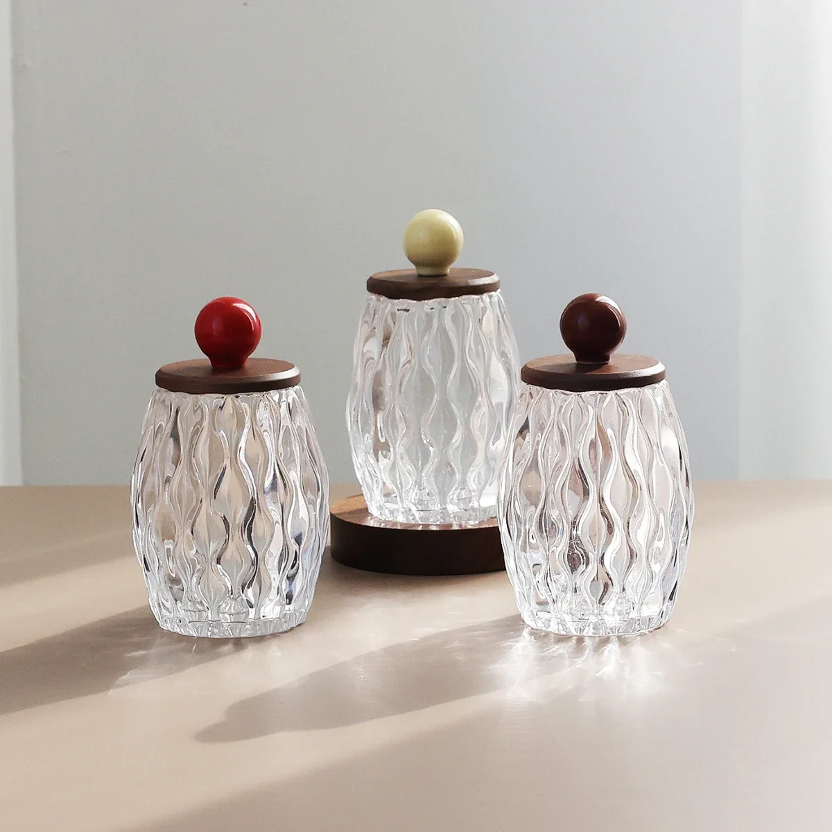 Walnut Wood Lid Crystal Glass Jar Cotton Swab Storage Box Glass Toothpick Dental Floss Tube High-end Home Decoration Ornament