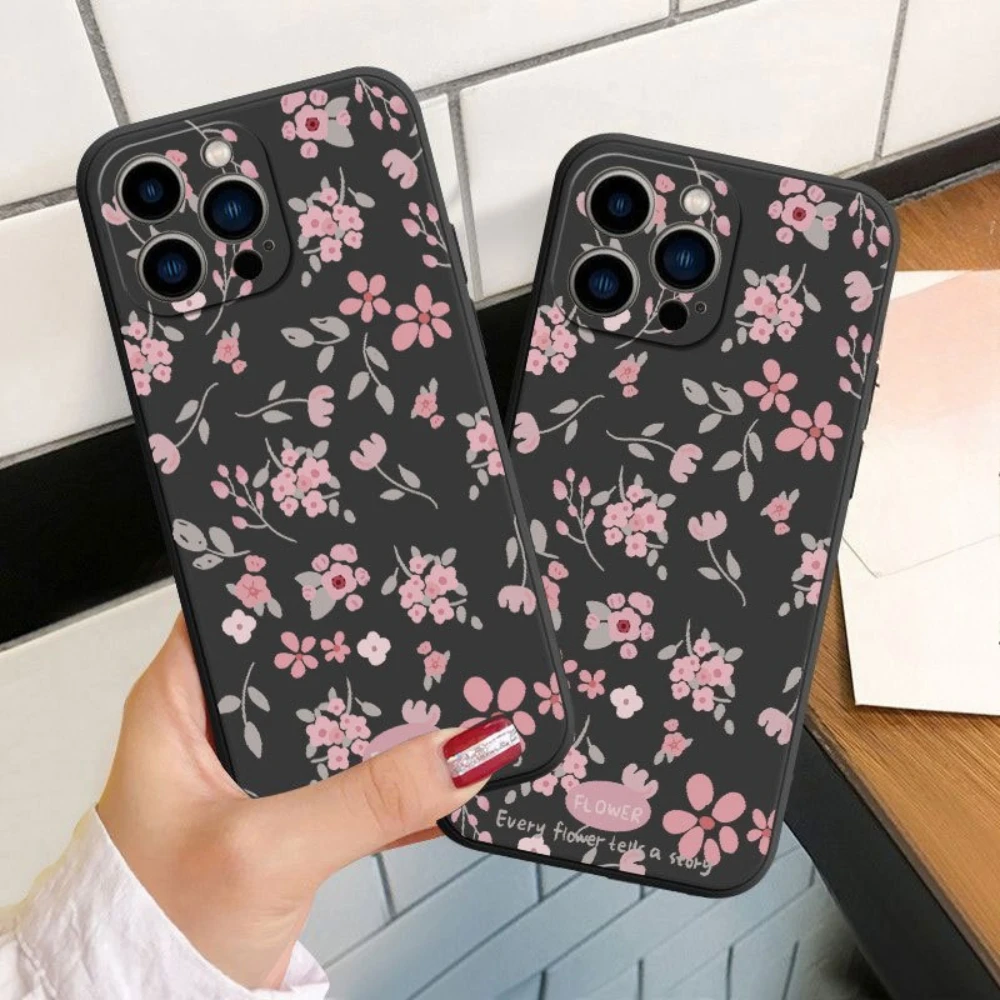 حافظة لهاتف آيفون 17 برو ماكس 16 برو ماكس 15 14 بلس 13 12 ميني 11 بنمط زهور وردية، غطاء حماية شامل من السيليكون الناعم