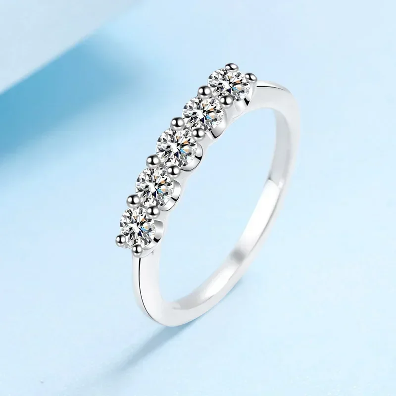 

Sparkling Row Diamond 0.5 Carat Moissanite Rings for Women, Luxury Platinum Pt950 Propose Ring Wedding Fine Jewelry Girlfriend