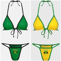 Conjunto de bikini dividido de comparación con bandera jamaicana 2024 traje de baño sexy para mujer traje de baño traje de baño caliente ropa de playa de verano verde y amarillo