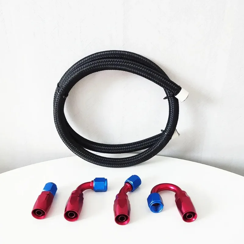 PTFE Fuel Line Kit with AN4/AN6/AN8/AN10/AN12 Swivel Hose End Fittings, 0°/45°/90°/120°/180° Aluminum Oil/Fuel Adaptor Set