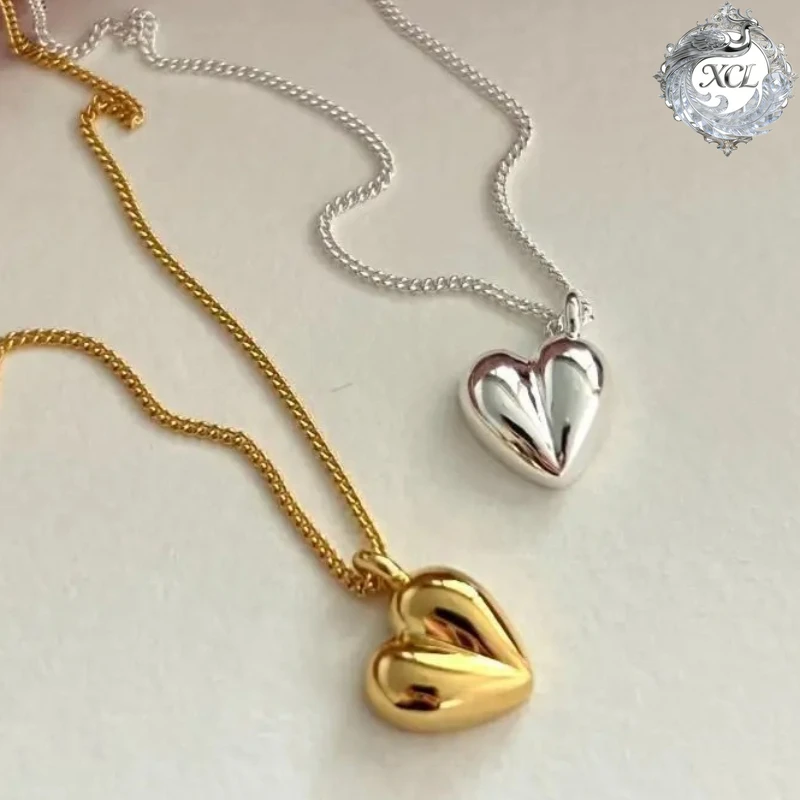 

XCL 100% S925 Sterling Silver Heart Shaped Pendant Necklace Temperament Choker Chain Wedding Jewelry for Women