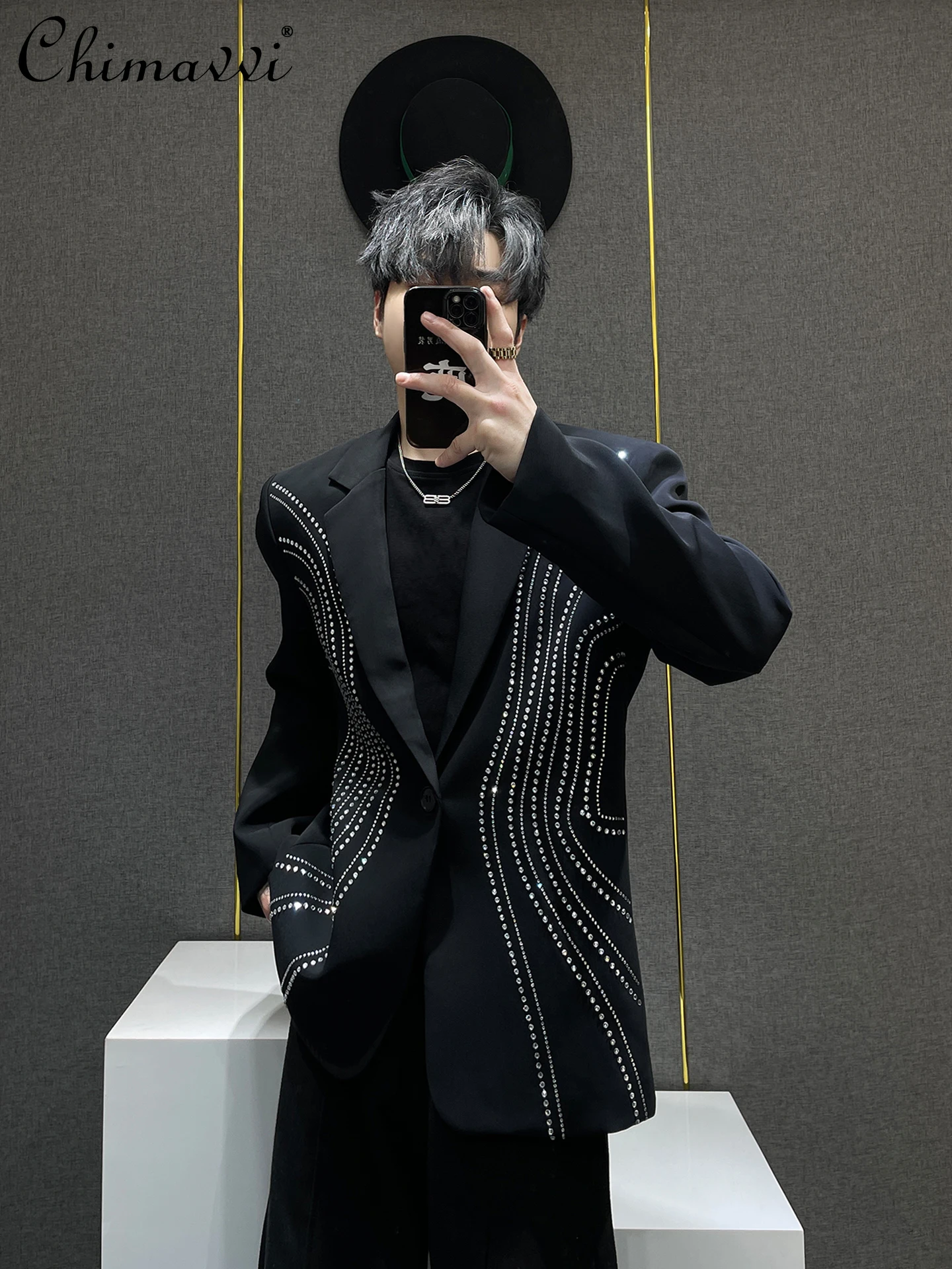 

High Fashion Design Heavy Industry Hot Diamond Blazer Men's Handsome Personality Autumn 2025 New Loose Long-sleeved Jacket Top