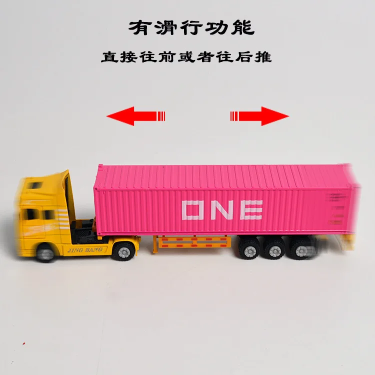 Grande liga Diecast Container Truck Toy, 1:60 simulação, modelo de carro, veículo de transporte, som e luz, puxar para trás, presentes, B352