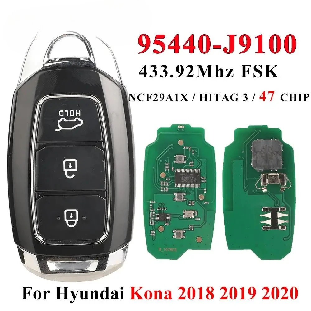 

Удаленный автомобильный ключ 433 МГц ID47 чип для Hyundai Kona 2018 2019 2020 FOb Auto Proximity Smart KeylessGo Control