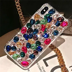 Bling Crystal Diamond Rhinestone Phone Case, 3D Colorful Stones Back Cover for iPhone 15, 14, 16, 12, 13 Mini, 16Pro Max